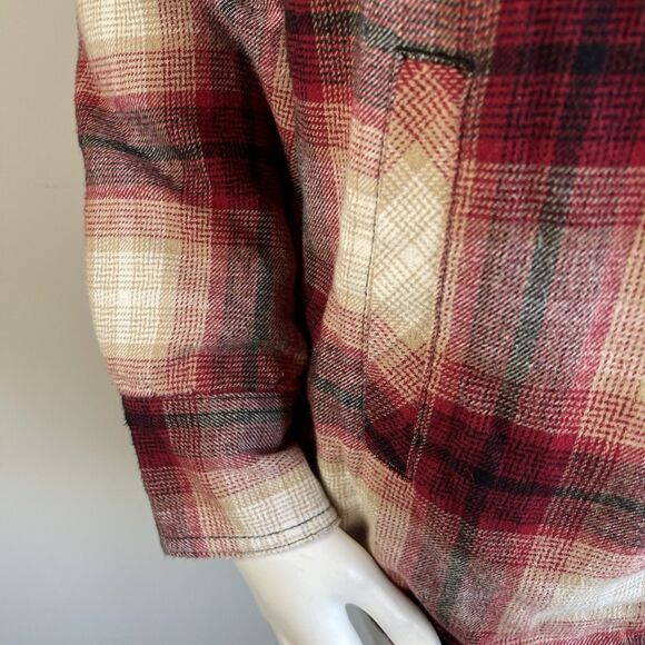 Natural Reflections Sherpa Lined Hoodie Shirt Jacket Womens L Red Plaid Flannel - Picture 5 of 16